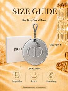 Dior 迪奧銀色圓形化妝鏡7.5cm，清晰鏡面搭配掛扣，可掛包便攜補妝，禮盒包裝適合送禮 - 銀色 - 查看 11