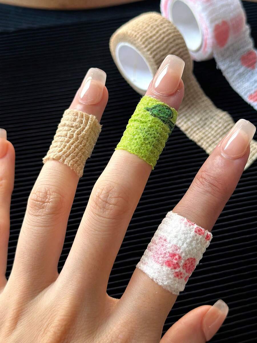 1PC Cartoon Print Non-Woven Fabric Self-Adhesive Elastic Bandage, Nail Finger Protection Band, Hand And Foot Care Tool - Multicolor - View 1