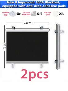 2pcs Easy Install Retractable Sunshade, Suitable For Doors, Windows And Car Windows, Heat Insulation And UV Protection, Classic Home Decor Style, Suitable For Homeowners And Car Owners, All Season Use, Great Gift For Housewarming, Black Sunshade, Suction Cup Installation, No Drilling Required, Convenient To Use, Suitable For Car And Home Window Heat Insulation And Sun Protection, Freely Stretchable, PVC Material, Modern Style, Suitable For Bedroom And Other Rooms - Sunshade - View 12