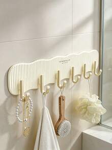 1pc Wave Striped Wall Hook Rack, Punch-Free Self-Adhesive Design, 6 Sturdy Hooks With Large Load Capacity Minimal Solid Color Style, Holds Towels Keys & Accessories, Suitable For Entryway, Bathroom And Bedroom Storage - Multicolor - View 3