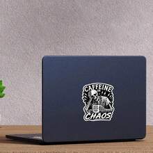 1PC-3Inches Caffeine Or Chaos Funny Coffee Skeleton Sticker, Vintage Drink Humor Design For Laptops, Notebooks, Water Bottles, Cups, Journals, Lockers, Perfect Gift For Coffee Lovers, Students, Teachers, Office Workers, Creatives, And Humor Fans Halloween - Multicolor - View 3