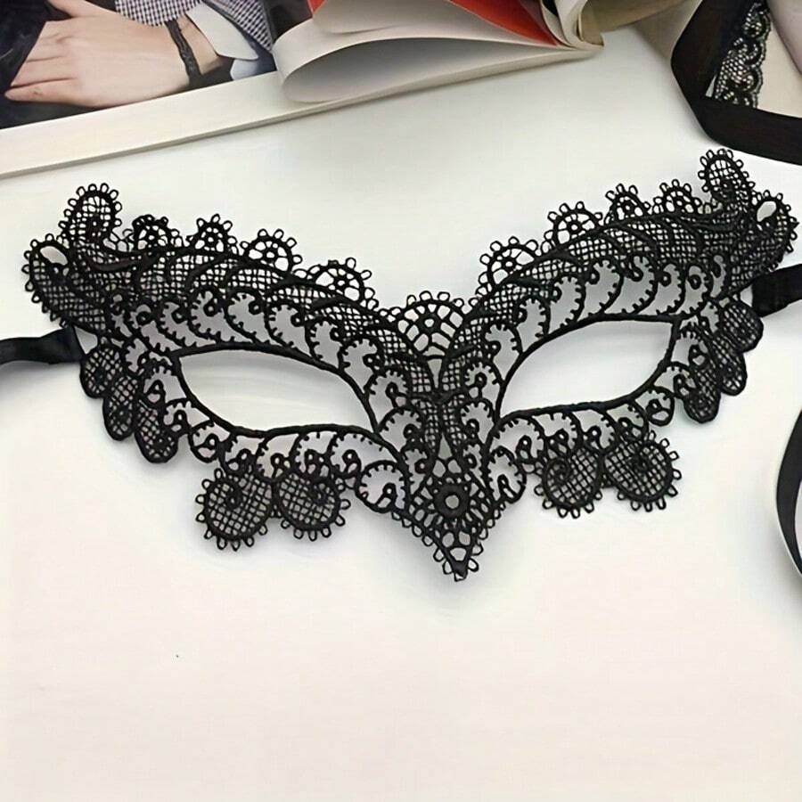 1件裝黑色蕾絲化裝舞會半臉面具 女款,萬聖節 Cosplay 派對可愛眼罩面紗 - 查看 1
