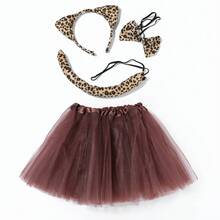 3/4pcs Brown Leopard Print Accessory Set, Includes Headband, Leopard Tail, Bow Tie, Skirt, Suitable For Carnival And Cosplay Events,Halloween - Multicolor - View 3