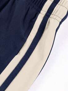 Men's Spring/Summer Casual Commute Pants, Breathable Striped Drawstring Long Pants, Slim Fit Natural Waist Outdoor Running Sports Pants - Navy Blue - View 8
