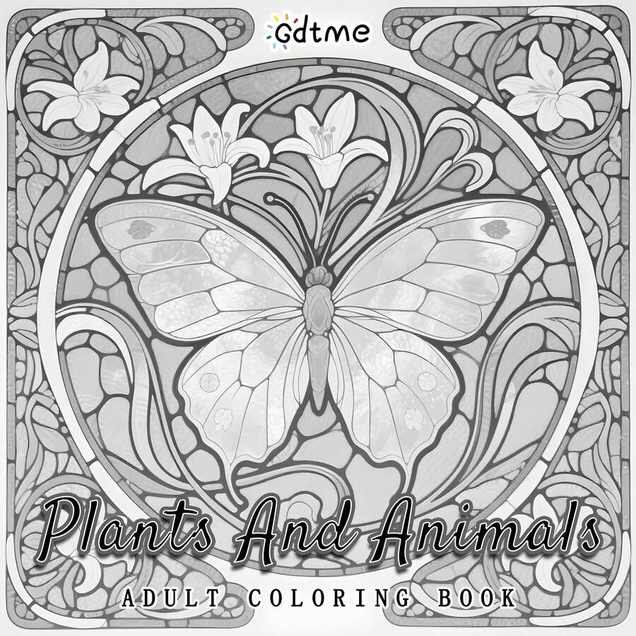 GDTME Plants & Animals Adult Coloring Book: Vintage Pen Sketch Birds, Poppy Flowers & Ginkgo Leaves Wildlife Illustrations, Detailed Monochrome Nature Line Art, Suitable For Adult Stress Relief & Mindfulness Coloring - HY-563 Plants and Animals 1 - View 1