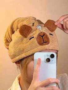 1 Cute Cartoon Dolphin Plush Dry Hair Cap, Good Water Absorption, Quick Drying, Coral Fleece Material, Suitable For Women, Essential For Summer Back T - Multicolor - View 7