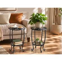 Mesa auxiliar redonda de metal de 2 niveles, mesas de centro con acento negro, estante de esquina para plantas de espacio pequeño para interiores y exteriores, porche, patio, balcón, sala de - Multicolor - Ver 3
