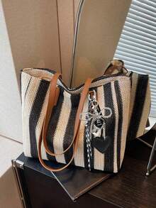 Classic Large Capacity Tote Bag, Fashionable Practical Multi-Functional Commuter Shoulder Bag, Suitable For Daily Outings, Shopping And Vacation - Multicolor - View 7