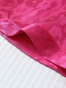 2pcs Satin Pajama Set For Women, Leopard Print Short Sleeve Collared Top And Bow Shorts, Soft Satin Loungewear Sleepwear For Spring/Summer - Hot Pink - View 7