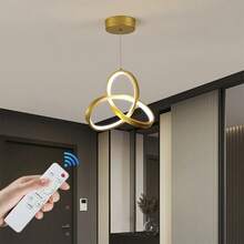 Luminária Pendente Led Lustre Sala Design moderno Estilo Nórdico 3 Cores de Luz Com controle remotoBivolt Altura ajustável Econômica LED Integrado Para Sala Quarto Cozinha Corredor Varanda - Dourado - Visão 7