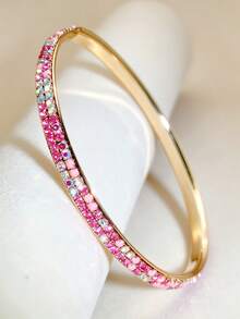 1/5pcs 2-Layer Multi-Layer Fashion Elegant Rhinestone Inlaid Shiny Bling Bling Pink & Colorful Stackable Women's Bracelets For Party, Evening, Wedding, Gift - Pink Series - View 10