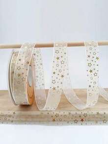1 Roll 20 Yards Gold Foil Star Ribbon, Gift Wrapping Rope, Gold Foil Star Ribbon, Suitable For Birthday Wrapping, Handmade Bows, Party Gift Supplies, DIY Crafts - Multicolor - View 17