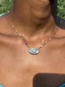 Vintage Style Versatile Natural Stone Pendant Necklace With Colorful Metal Chain Accessory - Necklace - View 5