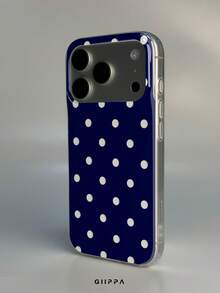 GIIPPA 1件白色底海軍藍鏤空波點圖案設計手機殼，適用於Phone 17 Pro Max，相容Phone 16 Pro Max、15 Pro Max、14 Pro Max，韓系高端時尚趣味手機殼，相容11/12/13/14/15/16 Pro Max Plus，優雅設計男女皆宜，送給女友的聖誕節、情人節、復活節、婚禮季和生日完美禮物 - 藏蓝色 - 查看 3
