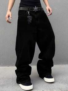 Teen Boys Casual Vintage Washed Loose Wide Leg Pants - Black - View 1