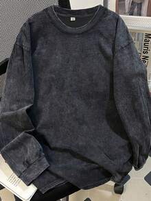 American Vintage Distressed Washed Loose Fit Long Sleeve T-Shirt Casual - Washed Black - View 1