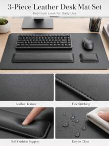 3-Piece Large Desk Mat Set, Includes Mouse Pad, Keyboard Tray And Wrist Rest, Suitable For Laptop, Mechanical Keyboard And Notebook - Rectangle - View 3