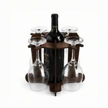 Adega de Vinho Café MDF 4 mm com Porta-Taça para 4 Taças Decoração Bancada Mesa Jantar Romântico Festa - Multicolorido - Visão 8