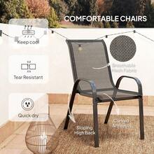 3-Piece Stackable Outdoor Bistro Set – Metal Frame Chairs With High Back Support + Tempered Glass Top Table – Compact Design For Patio, Balcony, Or Small Garden Spaces – Lightweight, Easy To Assemble & Space-Saving Solution - Dark Grey - View 8