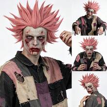 Peruca Sintética de Anime Cosplay Curta Reta Espigada e Bagunçada em Branco, Marrom e Rosa para Homens, Estilo Pontiagudo Fofo, Cabelo Completo na Cabeça, Peruca Punk para Festa de Halloween Gótica, Tema Assustador, Fantasia, Role Play de Horror e Uso Diário de Moda - Multicolorido - Visão 12