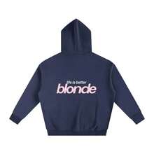 Oversized Fleece Hoodie - Life Is Better Blonde Graphic Back Print - Black - View 3