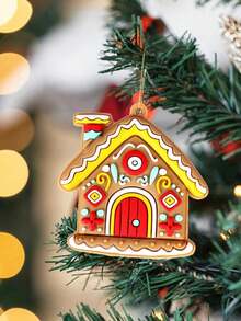 6pcs- PVC Silicone Christmas Gingerbread House Set, Christmas Tree Decorations, Size 2.76*2.65 Inches, Christmas Gift Packaging Decorative Pendants, Suitable For Christmas Tree Gift Decoration - House - View 6