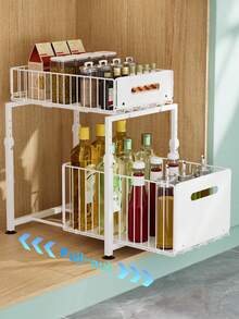 Kitchen Organizers And Storage, Kitchen Accessories, Utility Racks, Under Sink Organizer, Pull Out Cabinet Organizer, 2 Tier Slide Out Sink Shelf, , Multi-Purpose Kitchen Under Counter Storage - Multicolor - View 5