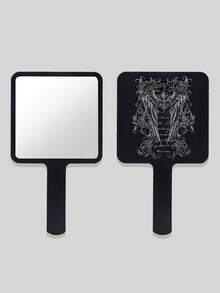 1pc Gothic Fallen Angel Hand Mirror, Black Vintage Floral Handheld Makeup Mirror, Dark Aesthetic Y2K Gothic Style Vanity Mirror - Multicolor - View 2