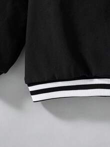 Boys' Casual Fashion Black & White Contrast Color Loose Baseball Collar Thermal Lined Jacket, Autumn/Winter - Black - View 9