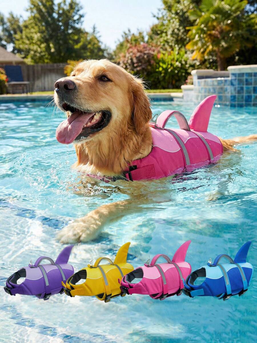 Shark Dog Life Jacket High Buoyancy Swimming Pet Vest With Handle Suitable For Small And Medium Dogs