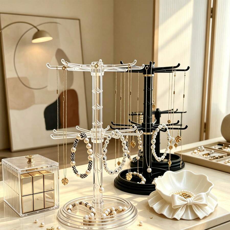多層珠寶展示架,可用於收納與整理,適合大學宿舍必需品、婚禮必需品、珠寶收納整理器、婚戒架、房間裝飾、居家裝飾、珠寶店、托盤、婚禮 - 白色 - 查看 1