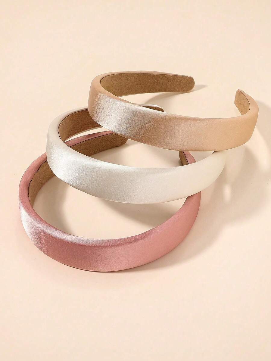 3pcs Women's Premium Elegant Solid Color Sponge Headbands, Suitable For Daily Outfit Matching And Face Washing - Multicolor - View 1