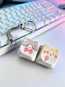 1Pc Kawaii Cat Keyboard Keycap Fidget Keychain, Portable Stress Relief Clicker Backpack Pendant Accessory - Multicolor - View 10