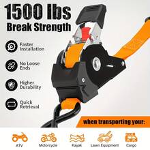 1pc Orange Retractable Ratchet Tie Down Rope, Heavy-Duty Nylon Strap With Anti-Rust Steel Ratchet, Automatic Rewind Quick Lock & Release, Secure Cargo Strap For Motorcycle Bike Truck, Compact Portable For Outdoor Enthusiasts - Telescopic Ratchet Strap - View 7