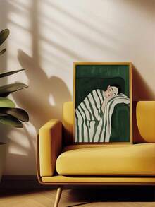 1pc Emerald Green Abstract Woman Wall Art Print, Contemporary Minimalist Figure Poster, Modern Unframed Canvas Decor For Living Room, Bedroom, Office - Character a - View 1