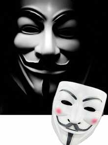3/1pc PVC Anonymous Male Mask Set, Black/White/Gold, Durable & Stylish Cosplay Accessory, Unique Design, Suitable For Role Play, Halloween Party And Festivals - View 5