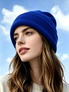 1pc Solid Color Unisex Faux Wool Knit Hat, Minimalist Fashion Warm Large Head Circumference Beanie With Ear Flaps, Windproof Cold Weather Hat, Suitable For Autumn/Winter Daily Wear, Outdoor, Holiday Gift - A - View 4