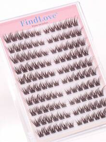 FindLove 100Clusters Thick No Glue Lashes C Curl 3D Fluffy Effect False Eyelashes Pre Glued Eyelash Extension Crossed Volumized Individual Lash Clusters 12-13mm Natural Look Self-Adhesive Lash Cosmetics For Daily Use Party False Eyelashes Makeup Tools - D - View 8