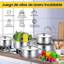 Bateria de Cocina, 5 Piezas Juego de Ollas de Acero Inoxidable, Ollas de Cocina Antiadherentes, Bateria de Cocina Acero Inoxidable para Cocina de Inducción y Estufa de Gas (6.6, 5.5, 4, 3, 2.1 L) - Ver 5