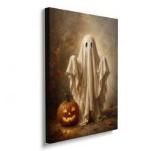 1 pieza Póster de lienzo con marco/sin marco de carro de calabaza fantasma estilo acogedor de otoño campestre, decoración de arte de pared Cottagecore espeluznante de Halloween, pintura de pergamino de bruja de granja de otoño, adecuado para pasillo, apartamento, dormitorio, decoración del hogar moderno - B - Ver 3
