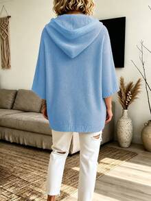 Solid Color Knit Drawstring Pocket Casual Elegant Commute Loose Sweater Daily Date Street Travel Airport Country Music Concert Autumn Winter Fall - Sky Blue - View 5
