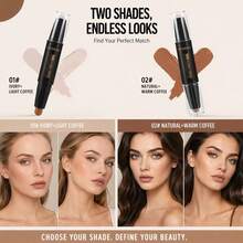 2-In-1 Contour And Highlight Dual-Ended Pen, For Face Contouring Makeup- Buildable, Waterproof, Smooth, Lightweight, Natural Contour And Highlight, Two Shades,Easy To Apply Suitable For Beginners. - Multicolor - View 3