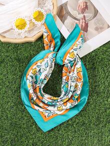 1 pezzo/4 pezzi Foulard di seta quadrato piccolo con fiori colorati freschi, foulard per capelli stile pittura ad olio, accessorio per capelli con atmosfera da vacanza al mare - Multicolore - Visualizzare 4