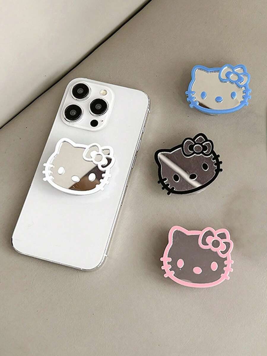 Sanrio Hello Kitty Cartoon Cat Phone Stand Mirror Sticker Adhesive Mirror Bow Tie Cat INS Style Retractable Phone Holder - Multicolor - View 1