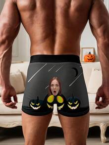 1pc Custom Face Halloween Men Boxer Briefs Personalized Scary Pumpkin Photo Underwear Spooky Novelty Gag Gift For Boyfriend - Multicolor - View 2