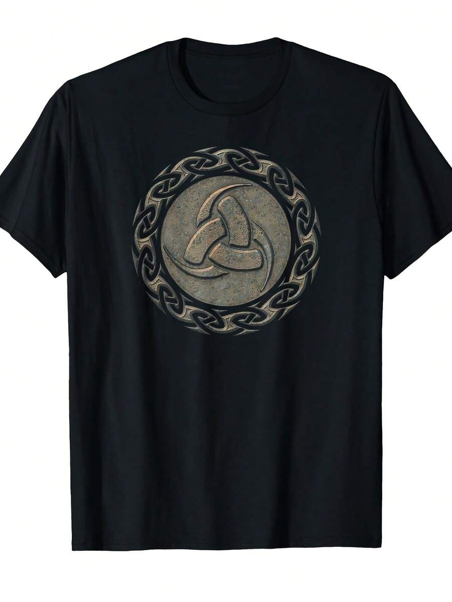 Pagan T-Shirt With Nordic Celtic Viking Rune Symbol: Odin's Triangular Horn - 黑色 - 查看 1