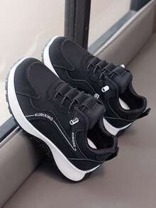 1 Pair Soft Sole Non-Slip Fashion Versatile Outdoor Casual Sports Shoes With Hook And Loop Closure For Little Girls And Boys, Suitable For Spring And Autumn - Black - View 6