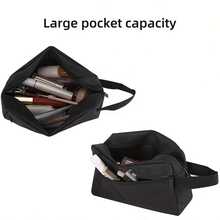 Portable Travel Toiletry Bag, Foldable Zippered Storage Bag With Inner Compartments And Handle, Large Capacity Cosmetic And Toiletry Organizer, Lightweight And Space-Saving, Essential For Summer Beach, Swimming, Travel And Business Trips - Black - View 6