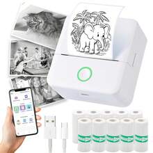 Mini Printer, Portable Inkless Printer With 10 Rolls Thermal Paper, Small Pocket Printer For Pictures, Photos, Journals, DIY, Home & Office Use - Multicolor - View 2
