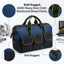 1pc Handheld Tool Bag, 600D Oxford Cloth Wear-Resistant Tool Pouch, Stiff Cardboard Support To Prevent Collapse, Multi-Pocket Partition Storage, Reinforced Stitching For Strong Load-Bearing, Car Maintenance Storage, Suitable For Electricians, Auto Mechanics, Plumbers, Home DIY, Hardware Tool Storage Bag - Black Blue - View 8